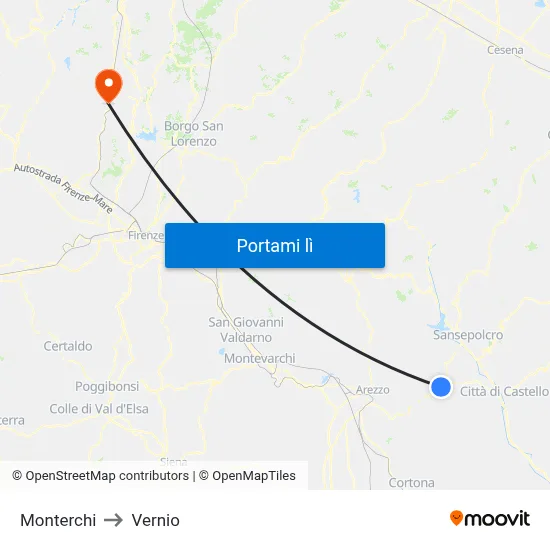 Monterchi to Vernio map