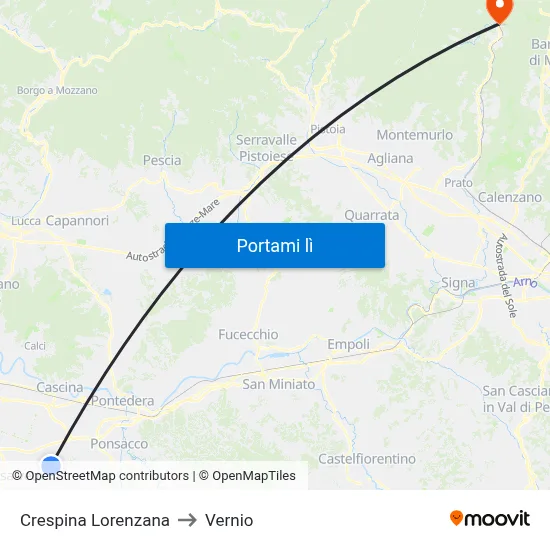 Crespina Lorenzana to Vernio map