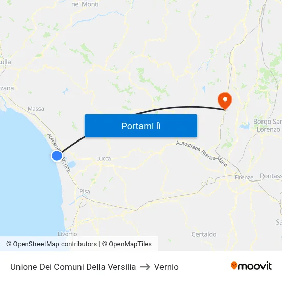 Unione Dei Comuni Della Versilia to Vernio map
