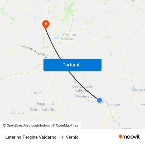 Laterina Pergine Valdarno to Vernio map