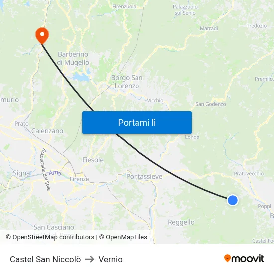 Castel San Niccolò to Vernio map