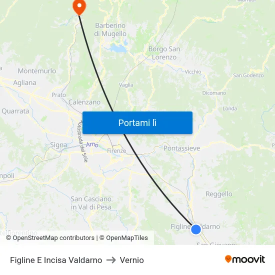 Figline E Incisa Valdarno to Vernio map