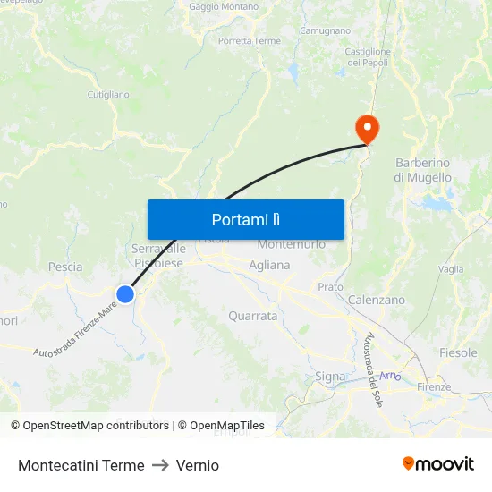 Montecatini Terme to Vernio map