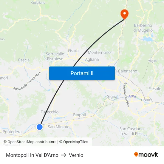 Montopoli In Val D'Arno to Vernio map