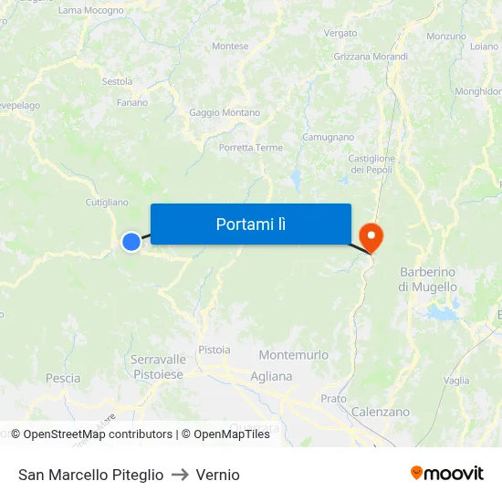 San Marcello Piteglio to Vernio map