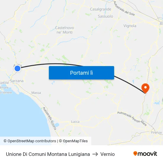 Unione Di Comuni Montana Lunigiana to Vernio map