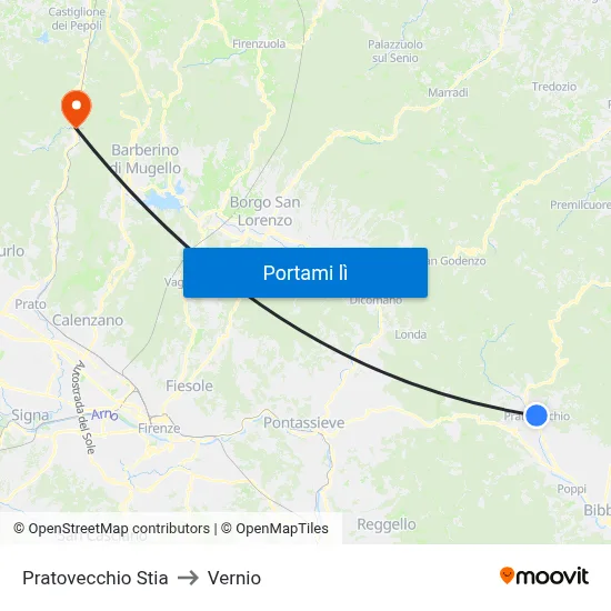 Pratovecchio Stia to Vernio map