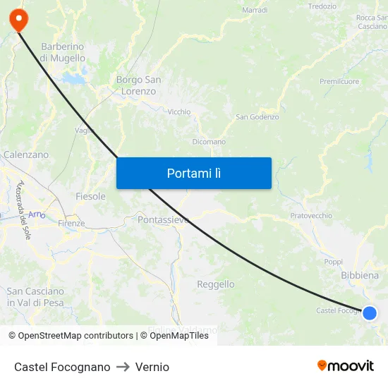 Castel Focognano to Vernio map