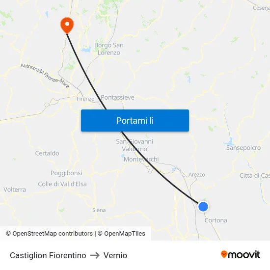 Castiglion Fiorentino to Vernio map