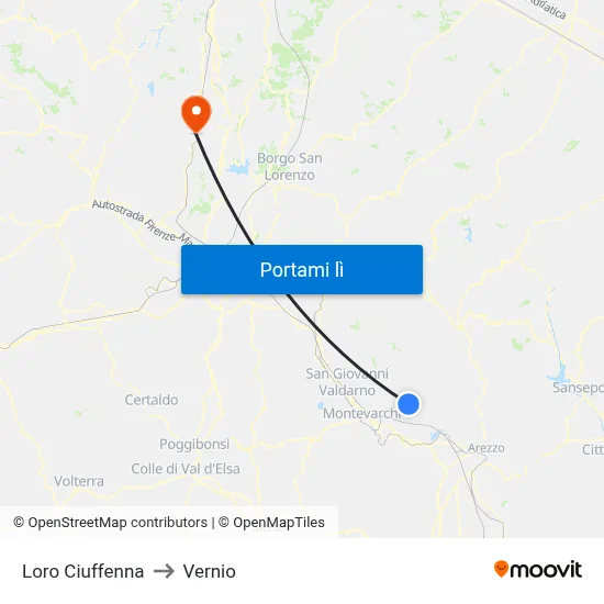 Loro Ciuffenna to Vernio map