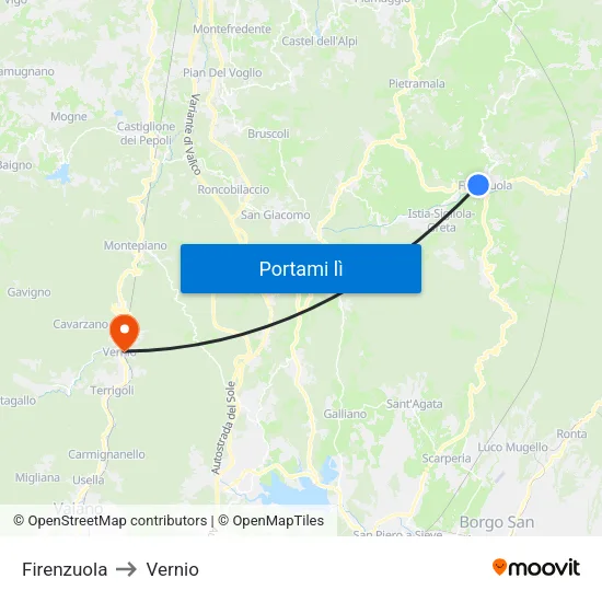 Firenzuola to Vernio map
