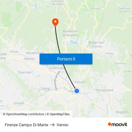 Firenze Campo Di Marte to Vernio map