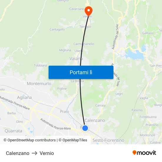 Calenzano to Vernio map