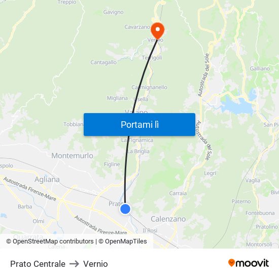 Prato Centrale to Vernio map