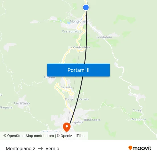 Montepiano 2 to Vernio map