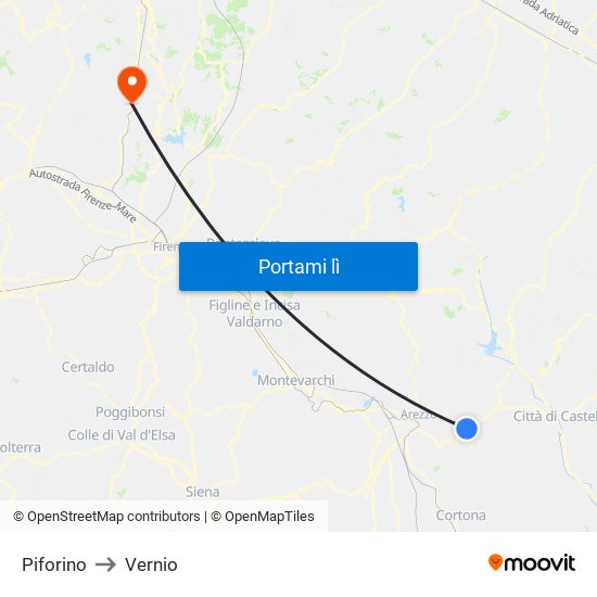 Piforino to Vernio map
