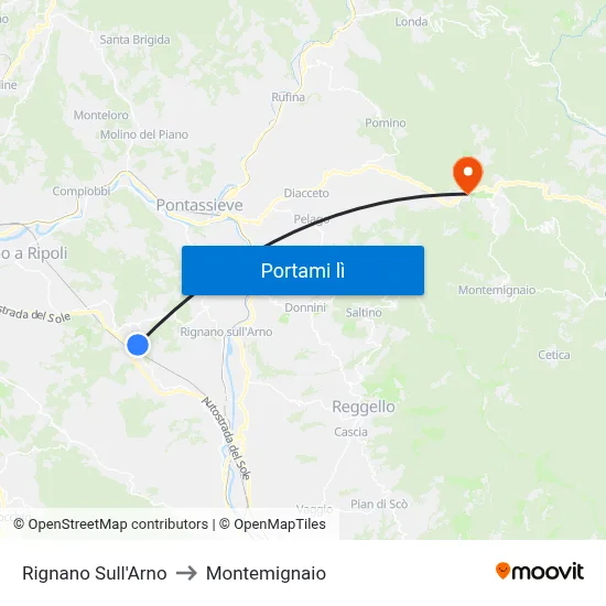 Rignano Sull'Arno to Montemignaio map