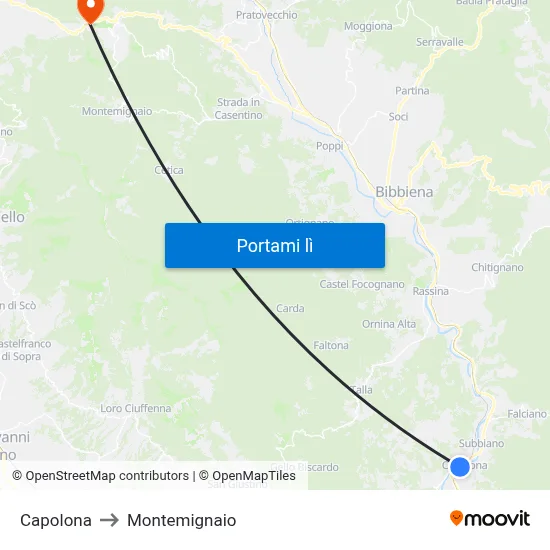 Capolona to Montemignaio map