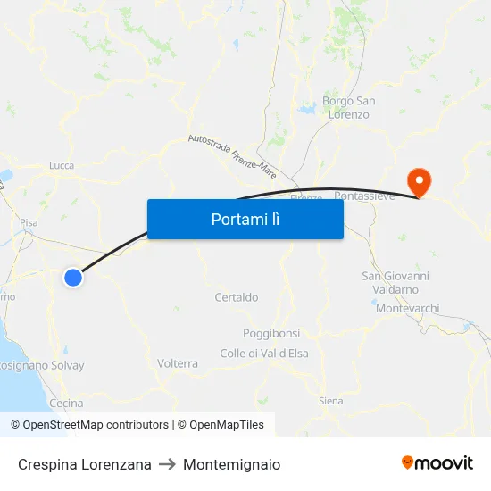 Crespina Lorenzana to Montemignaio map