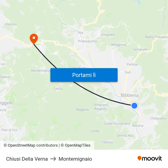 Chiusi Della Verna to Montemignaio map