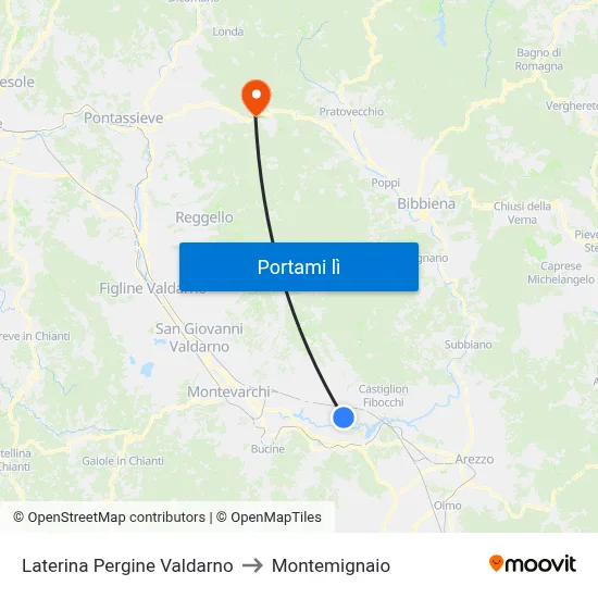 Laterina Pergine Valdarno to Montemignaio map