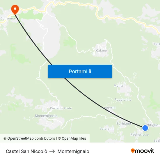 Castel San Niccolò to Montemignaio map