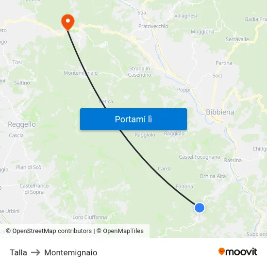 Talla to Montemignaio map