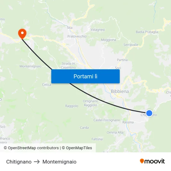 Chitignano to Montemignaio map