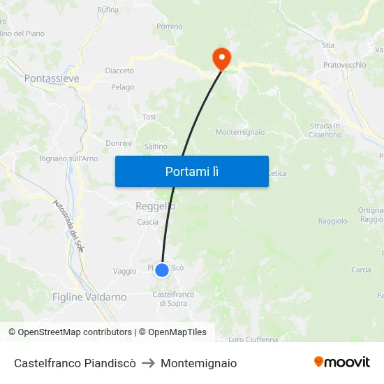 Castelfranco Piandiscò to Montemignaio map