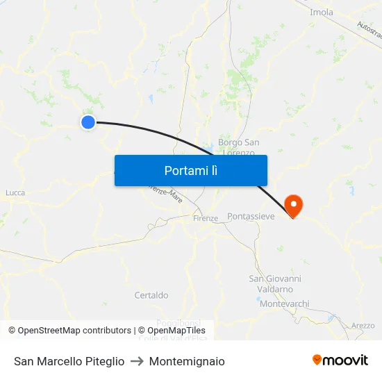 San Marcello Piteglio to Montemignaio map