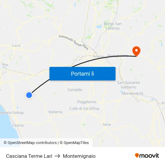 Casciana Terme Lari to Montemignaio map