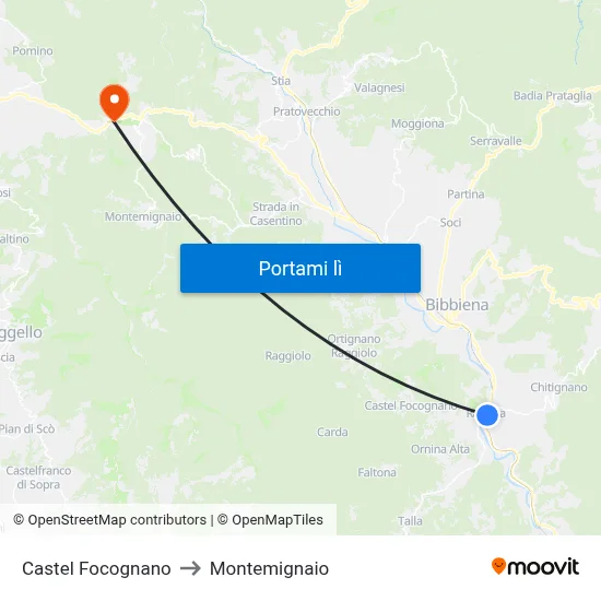 Castel Focognano to Montemignaio map