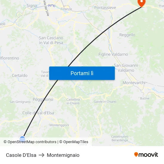 Casole D'Elsa to Montemignaio map