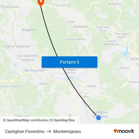 Castiglion Fiorentino to Montemignaio map