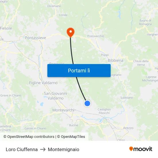 Loro Ciuffenna to Montemignaio map