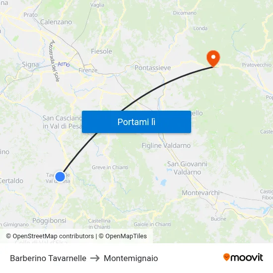 Barberino Tavarnelle to Montemignaio map