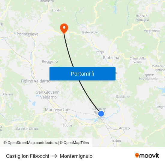 Castiglion Fibocchi to Montemignaio map