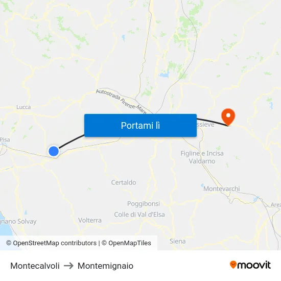 Montecalvoli to Montemignaio map