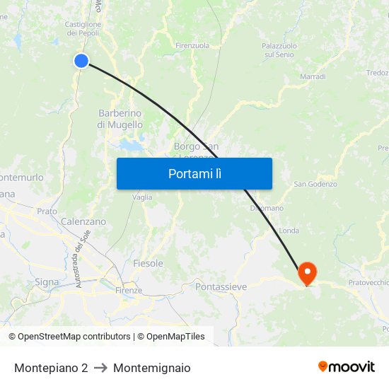 Montepiano 2 to Montemignaio map