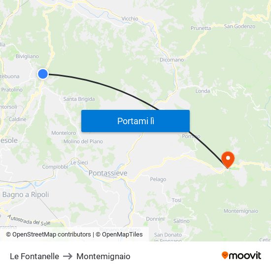 Le Fontanelle to Montemignaio map