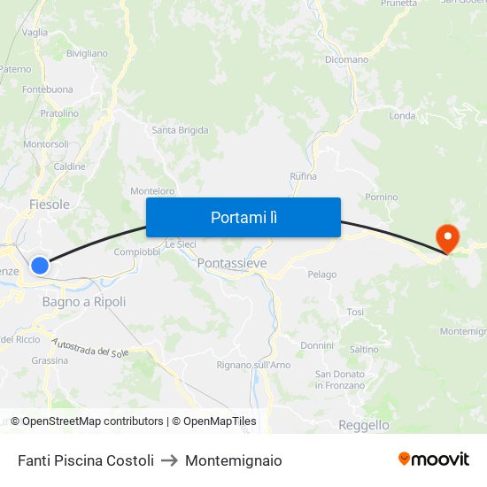 Fanti  Piscina Costoli to Montemignaio map