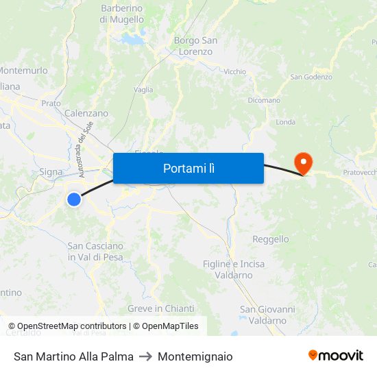 San Martino Alla Palma to Montemignaio map