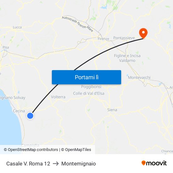 Casale V. Roma 12 to Montemignaio map