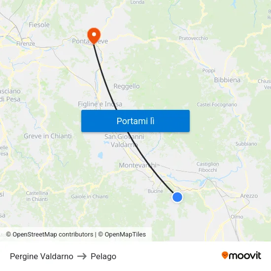 Pergine Valdarno to Pelago map