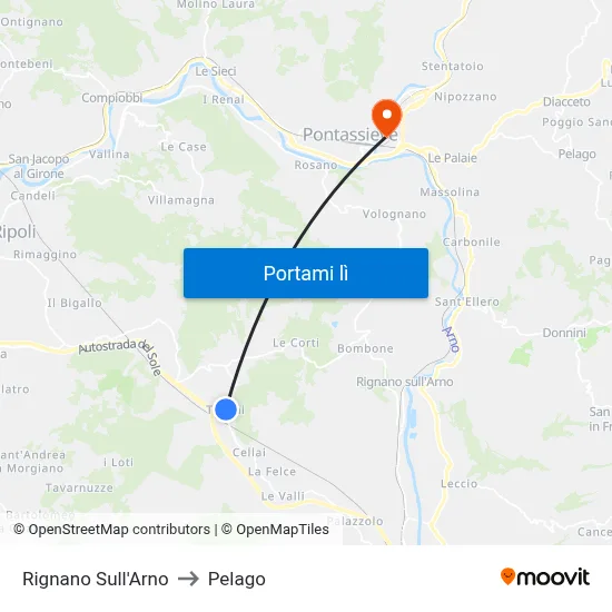 Rignano Sull'Arno to Pelago map