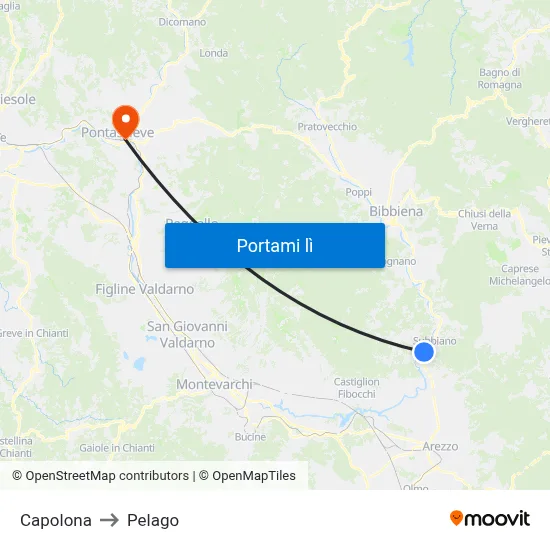 Capolona to Pelago map