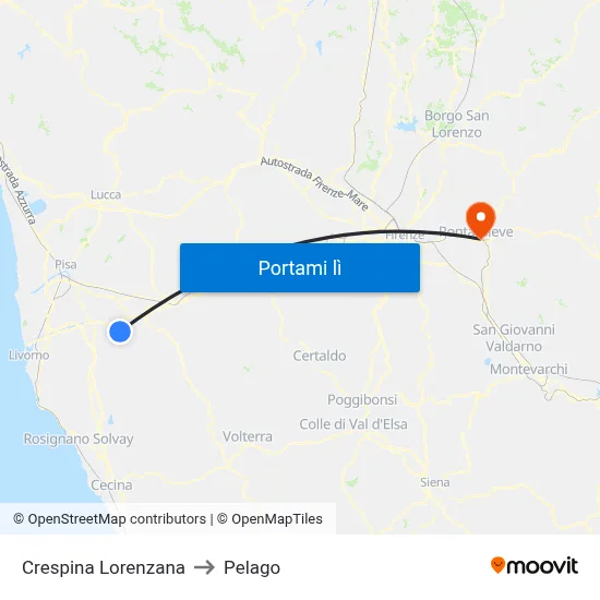 Crespina Lorenzana to Pelago map