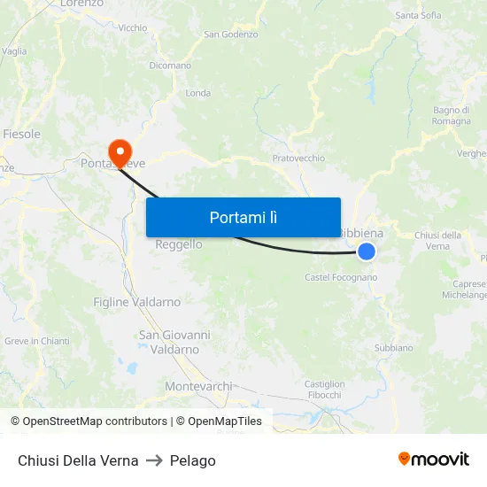 Chiusi Della Verna to Pelago map