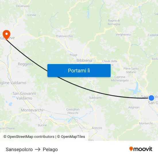 Sansepolcro to Pelago map