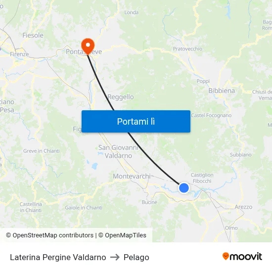 Laterina Pergine Valdarno to Pelago map